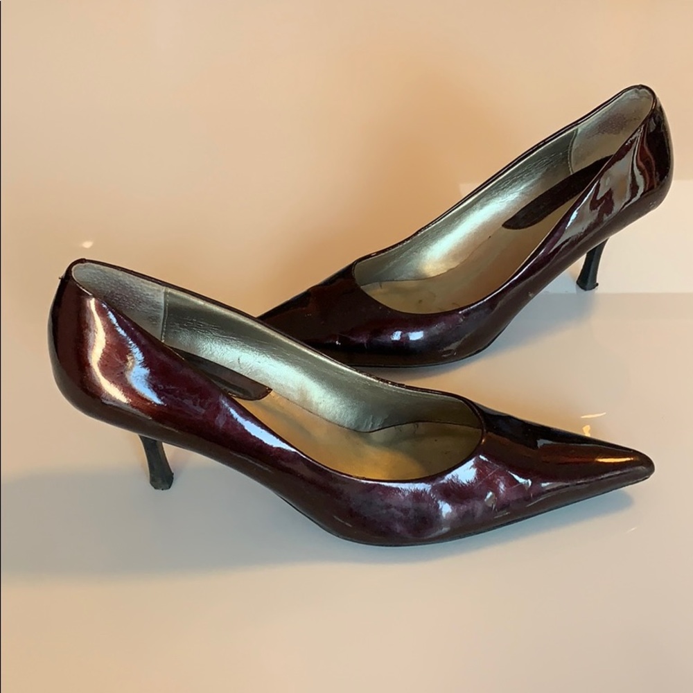 Burgundy patent heel